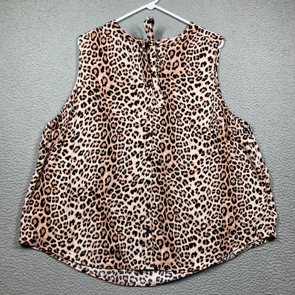 Torrid Top Women's 3 (22/24) Brown Animal Print Button Sleeveless Tie Neck Rayon